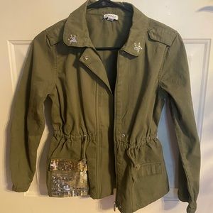 Girls army jacket with sequin detail